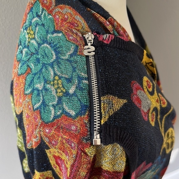 Desigual Black Cowl Neck Sweater with Metallic Shimmer, Gem and Zipper Details - Picture 6 of 12